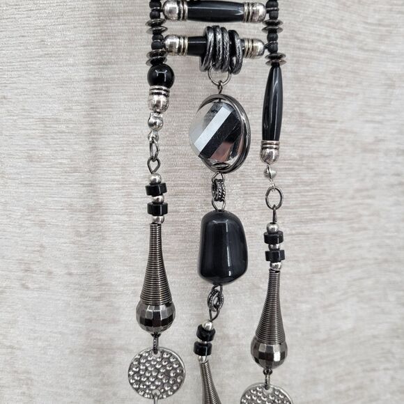 Treska Black Silver Beads Drop Necklace Native American Inspired Statement Boho - Picture 13 of 16